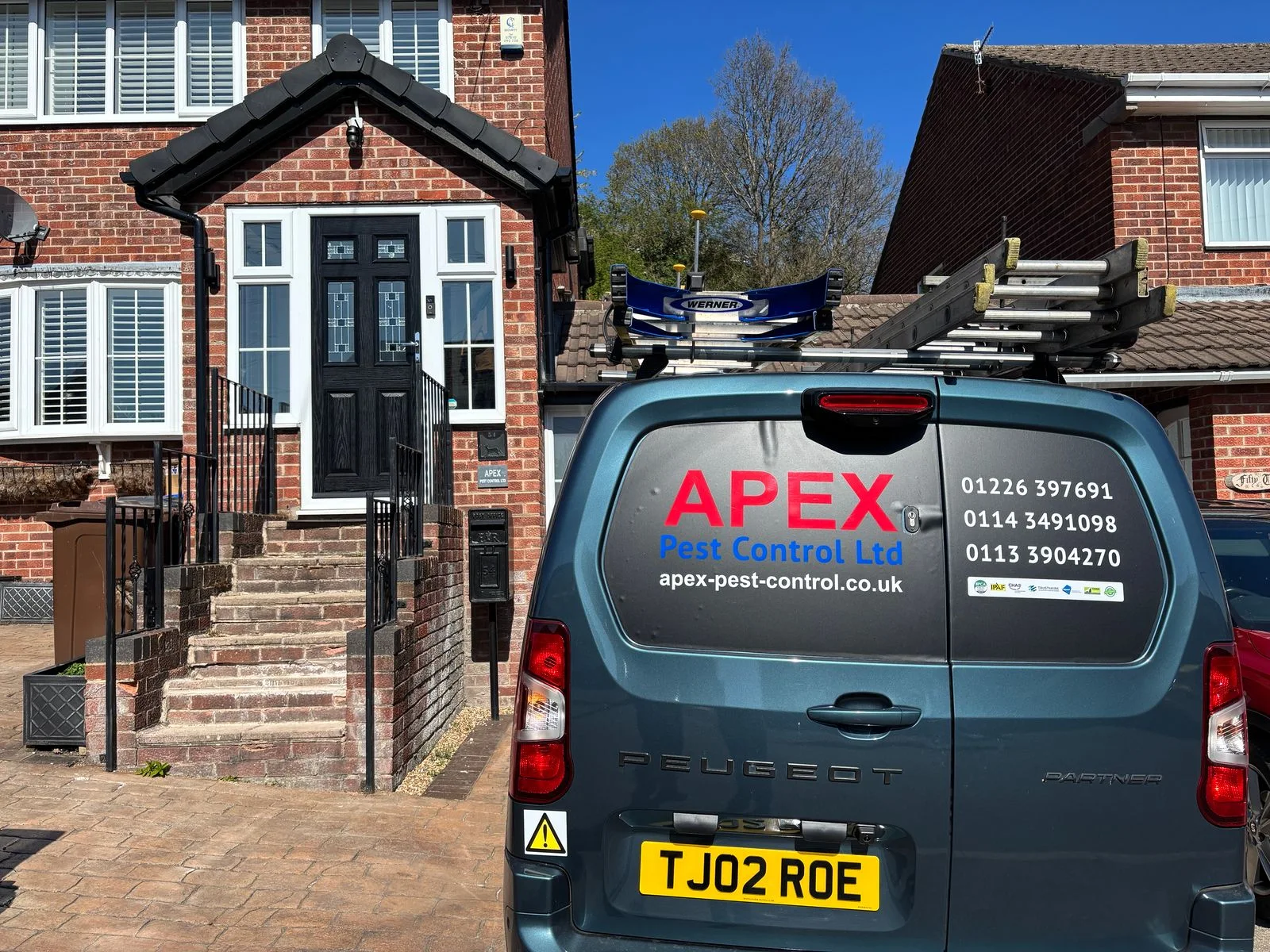 Apex Pest Control Ltd signature van parked on a Sheffield driveway