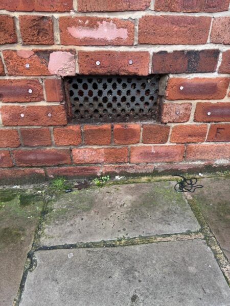 Mouse entry point found on inspection &mdash; a gap in a Victorian air brick on a Yorkshire property
