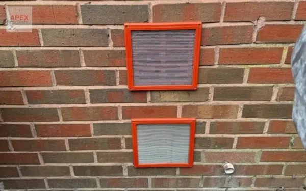 Wire mesh screen fitted over air bricks by Apex Pest Control Ltd to proof a property against rodents